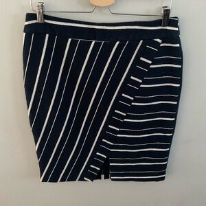 Ann Taylor LOfT Navy and White Striped Asymmetrical pencil Skirt.